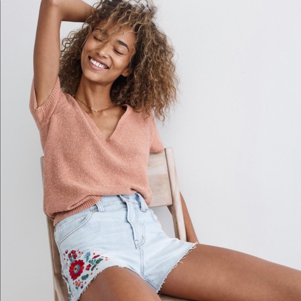 Madewell Double V Short Sleeve Sweater